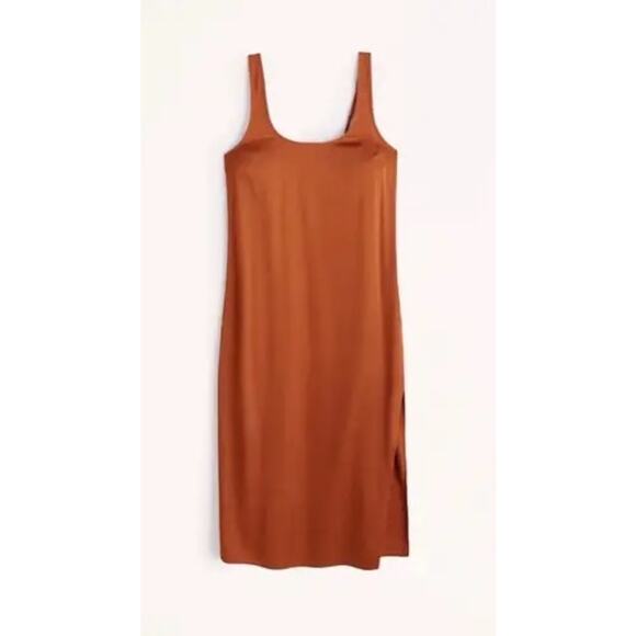NWT Abercrombie & Fitch Women’s Small Orange Satin Slit Leg Midi Dress Cocktail - Picture 1 of 9